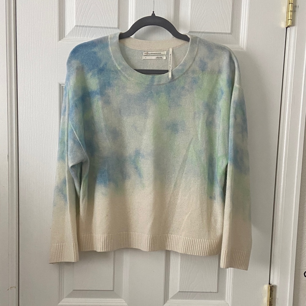 Anthropologie Cream, green and Blue Sweater from the Cashmere Collection